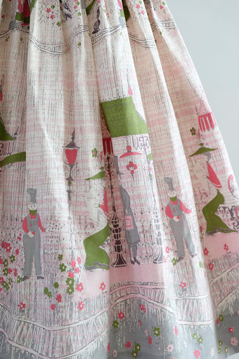 Vintage 1950's "New City Express" Novelty Print Skirt / XXS
