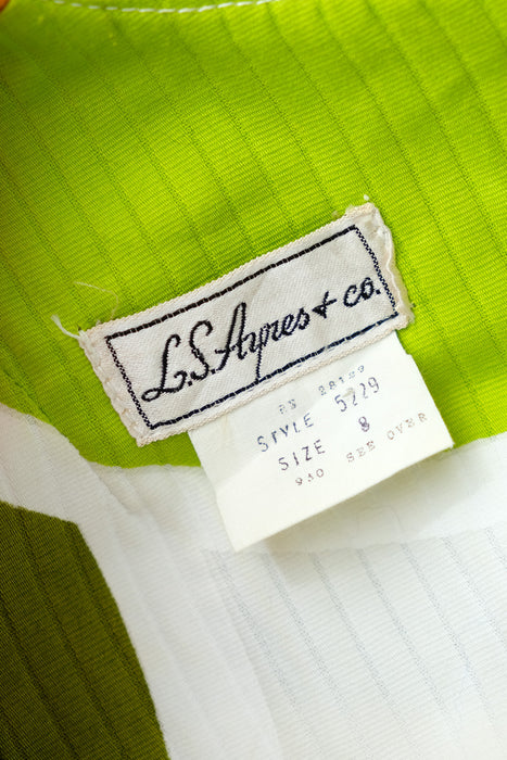 Vintage 1970's Groovy Green 🌴 Ribbed Cotton Gown by L.S. Ayres & Co. / S