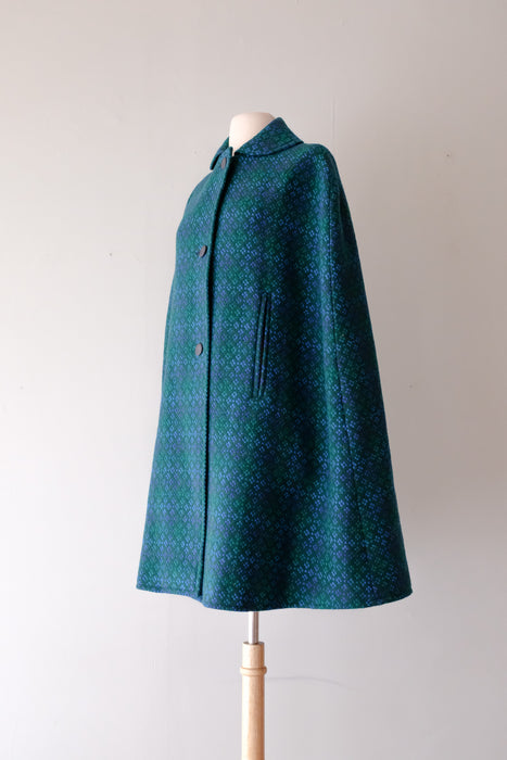 Fabulous 1960's Welsh Blue Green Ombre Wool Cape / Sz M