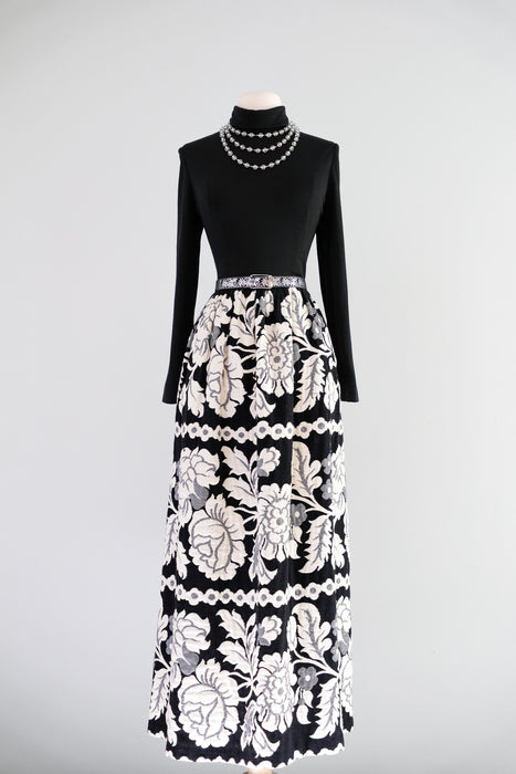 Vintage 1970's Black & White Statement Gown By Victor Costa / ML