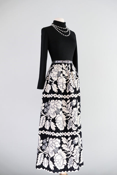 Vintage 1970's Black & White Statement Gown By Victor Costa / ML