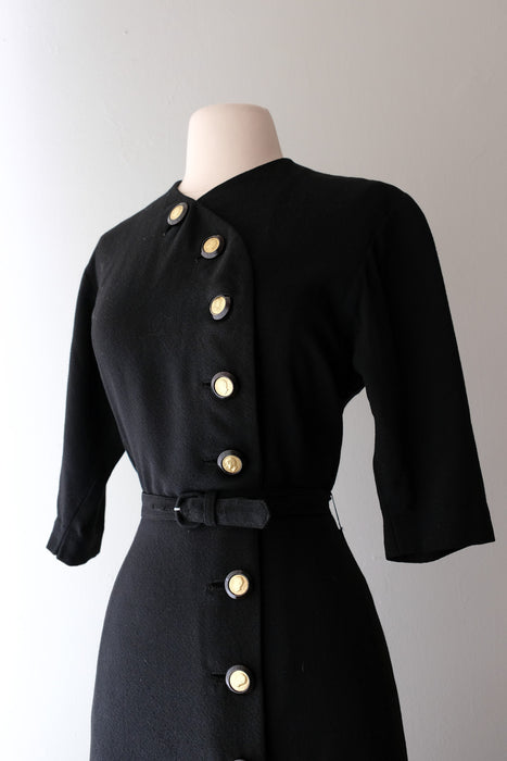 Charming 1940's Wool Crepe Little Black Dress / Sz M