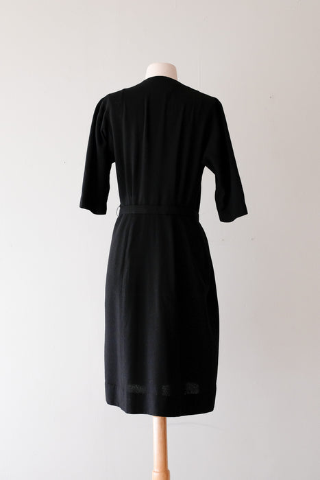 Charming 1940's Wool Crepe Little Black Dress / Sz M