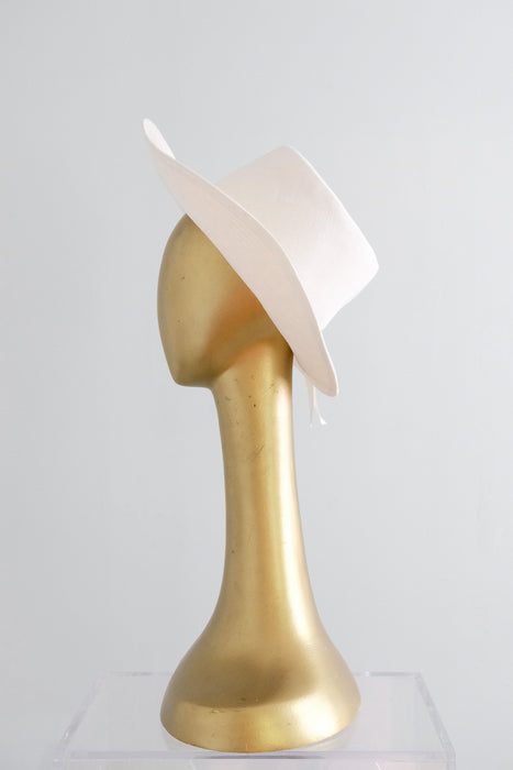 Vintage 1970's Ivory Wide Brim Cloth Linen Hat / OS