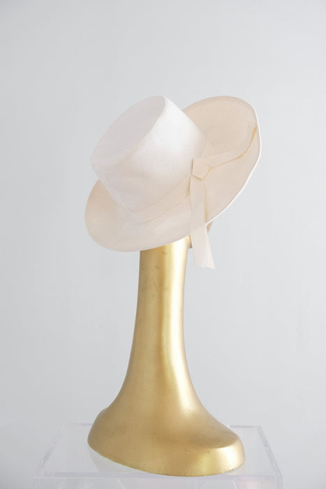 Vintage 1970's Ivory Wide Brim Cloth Linen Hat / OS