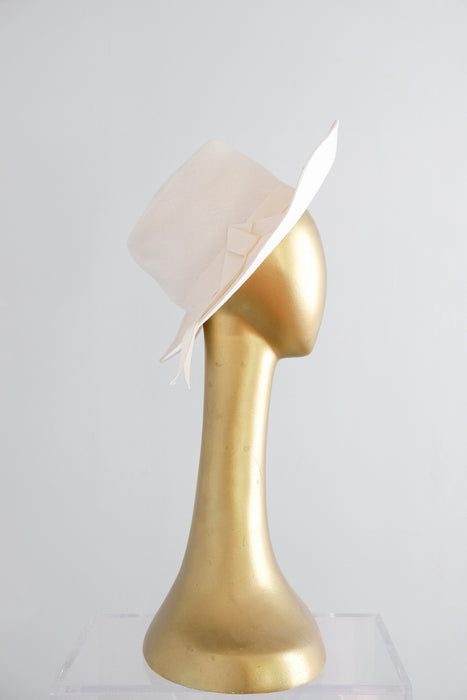 Vintage 1970's Ivory Wide Brim Cloth Linen Hat / OS