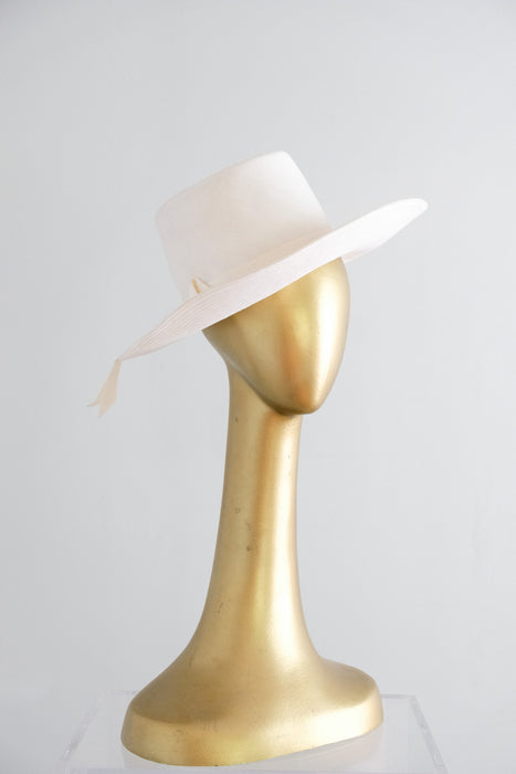 Vintage 1970's Ivory Wide Brim Cloth Linen Hat / OS