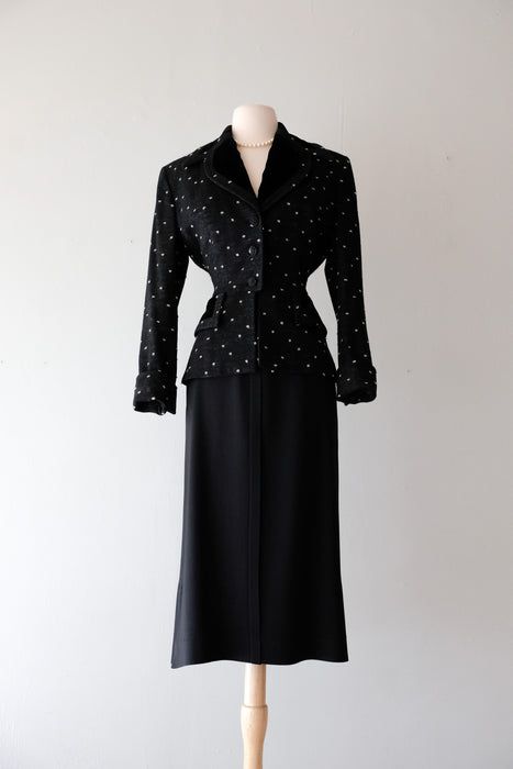 Sleek 1940's Gaberdine Black Pencil Skirt / Sz S