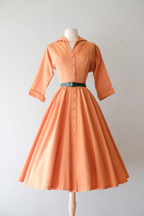 Most Perfect 1950's Mari Lou Cantaloupe Shirt Dress / Sz M
