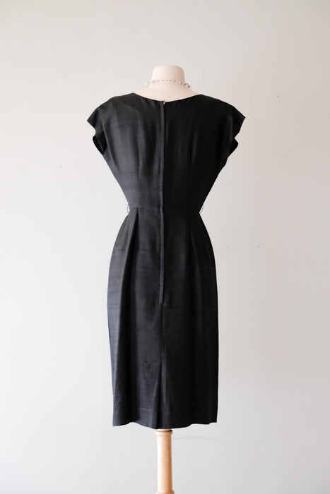 Sleek Early 1960's Black Silk Wiggle Dress & Matching Jacket / Sz M