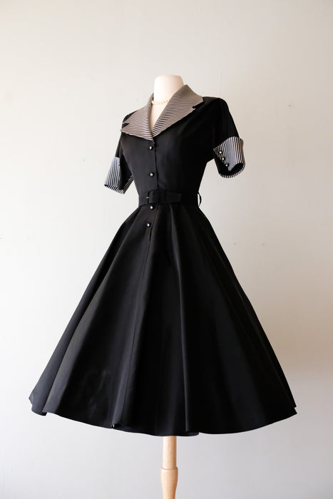 Lovely 1950's Black Taffeta Shirt Dress / Sz M Xtabay Vintage Lovely 1950's Black Taffeta Shirt Dress / Sz M Xtabay Vintage