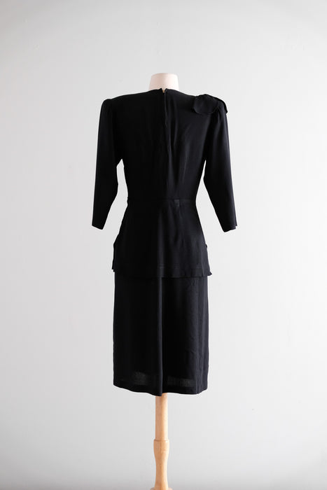 Fabulous 1940's Black Sequin Crepe Rayon Cocktail Dress / S