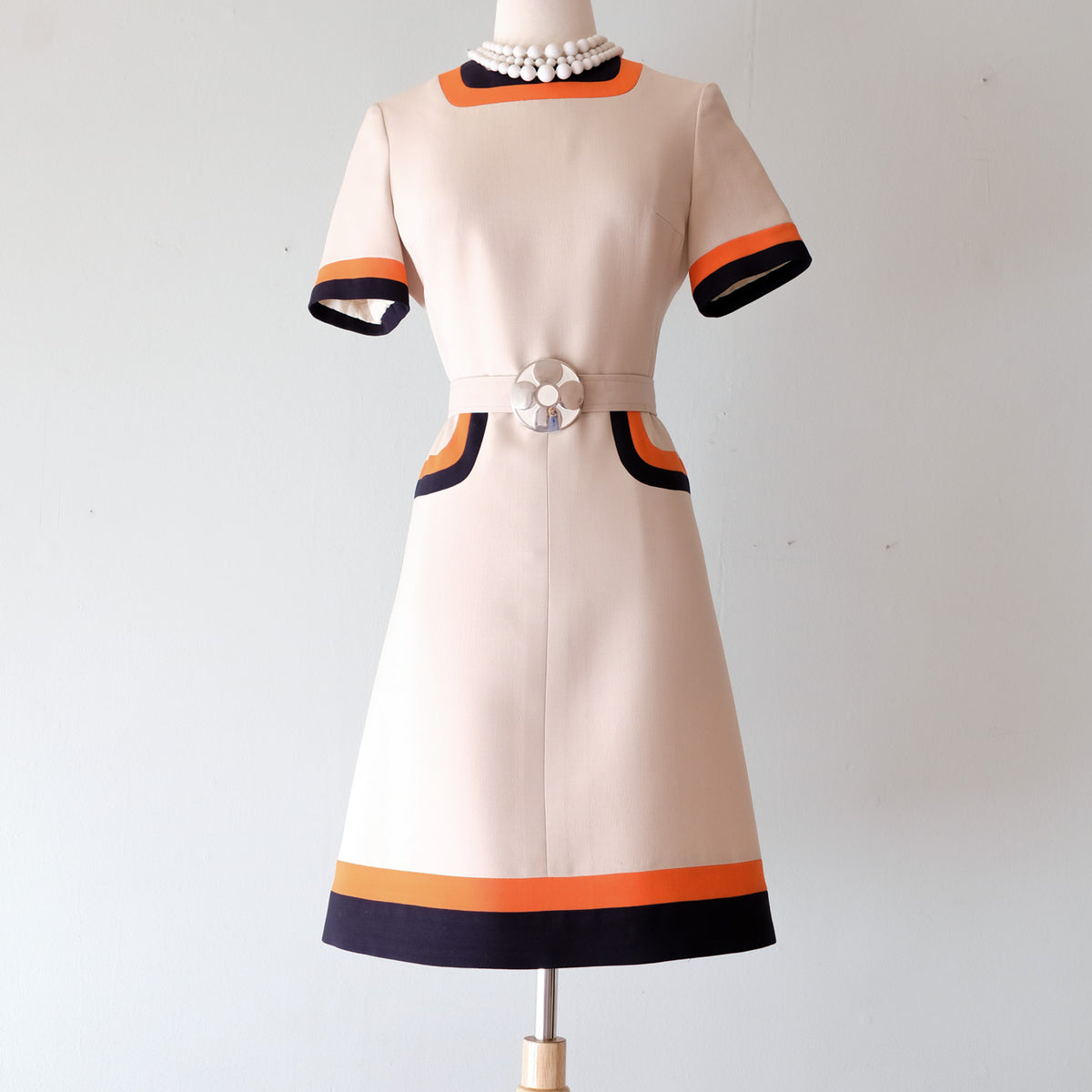 Stylish 1960's Black & Orange Mod Dress by Marie Helene / Sz M