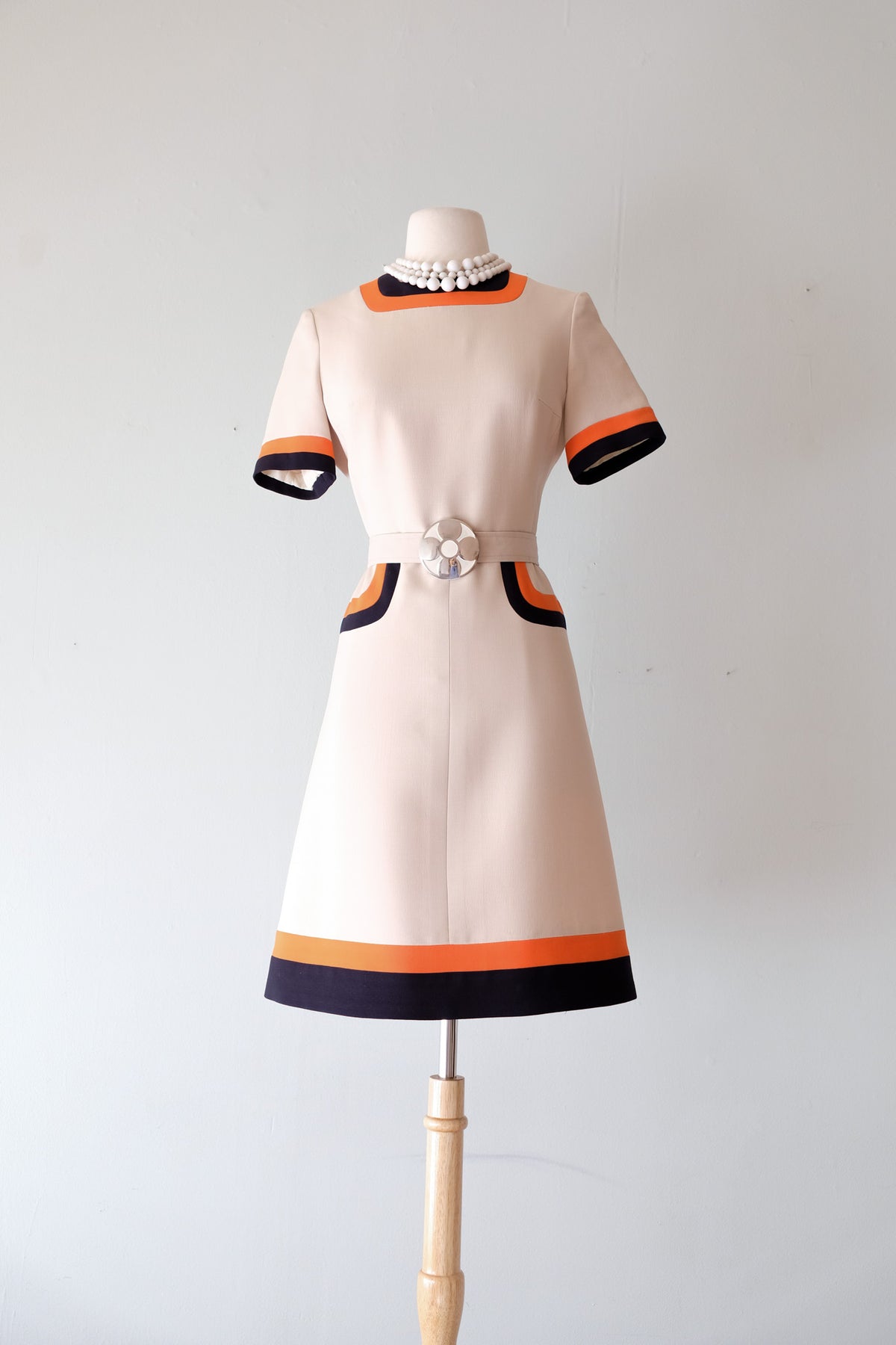 fashion 1960's Mods！　美品　貴重 Stylish 1960's Black & Orange Mod Dress by Marie Helene / Sz M