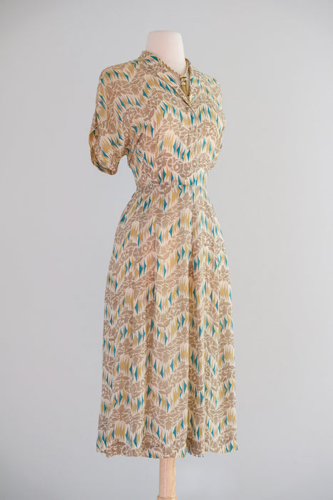 Vintage 1940's Teal & Honey Bemberg Rayon Day Dress by Pam Paterson / M