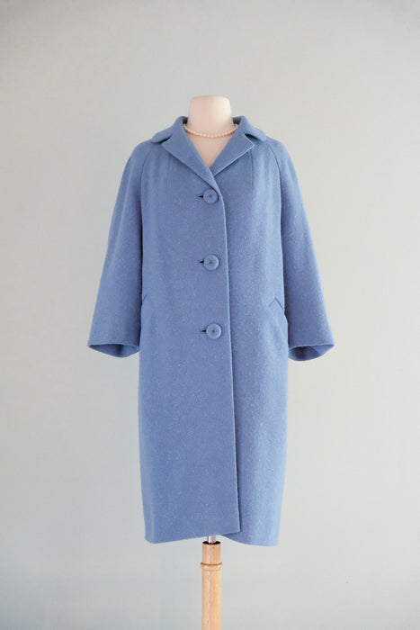 Vintage 1960's Cornflower Blue Wool Coat From The Frances Shop / M