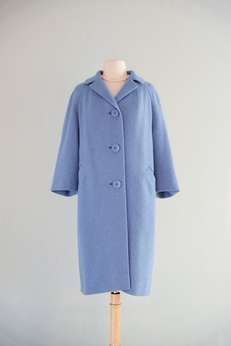 Vintage 1960's Cornflower Blue Wool Coat From The Frances Shop / M