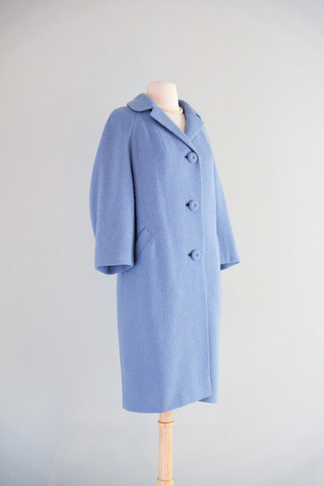 Vintage 1960's Cornflower Blue Wool Coat From The Frances Shop / M