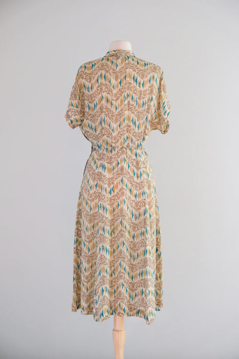 Vintage 1940's Teal & Honey Bemberg Rayon Day Dress by Pam Paterson / M