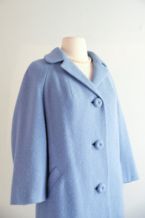 Vintage 1960's Cornflower Blue Wool Coat From The Frances Shop / M