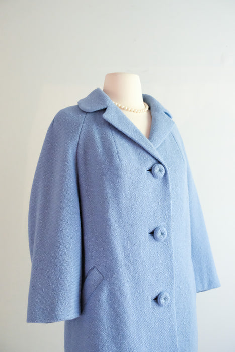 Vintage 1960's Cornflower Blue Wool Coat From The Frances Shop / M