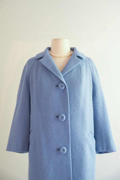 Vintage 1960's Cornflower Blue Wool Coat From The Frances Shop / M