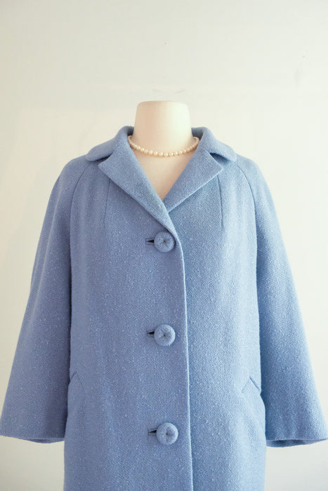 Vintage 1960's Cornflower Blue Wool Coat From The Frances Shop / M