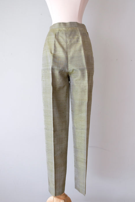 Sleek 1960's Green Thai Silk Cigarette Pants / Sz S