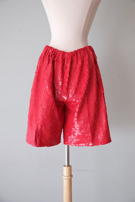 Super Fun 1980's NOS Red & Green Sequin Party Shorts / Sz M