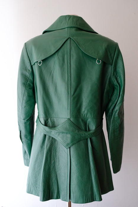Amazing 1970's Dark Green Leather Jacket / Sz M