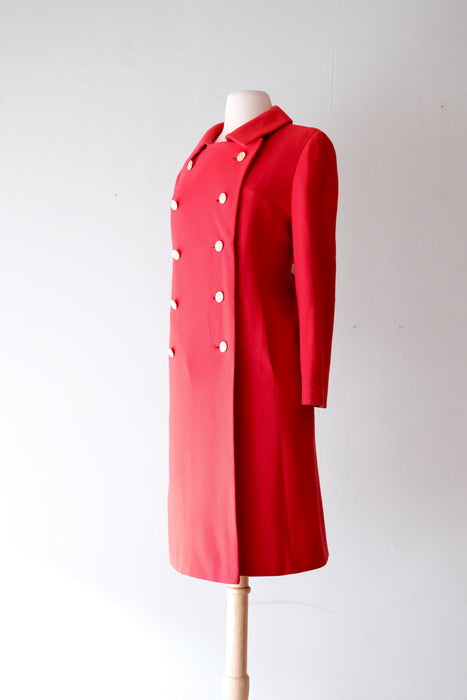 Perfect 1960's Cherry Red & Gold Holiday Peacoat / Sz M