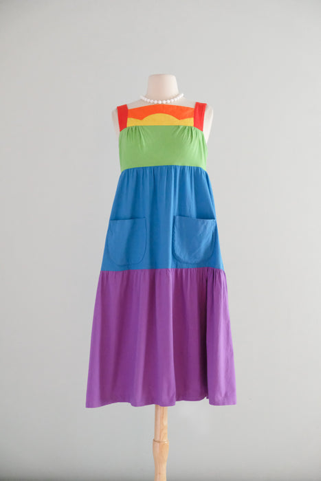 Vintage 1970's Rainbow PRIDE Colorblock Dress by The Strawberry Plant / S