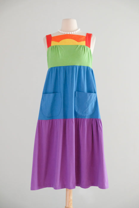 Vintage 1970's Rainbow PRIDE Colorblock Dress by The Strawberry Plant / S