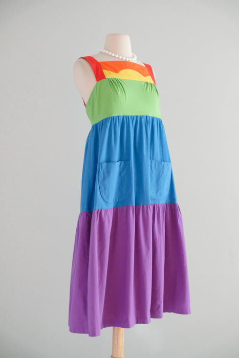Vintage 1970's Rainbow PRIDE Colorblock Dress by The Strawberry Plant / S
