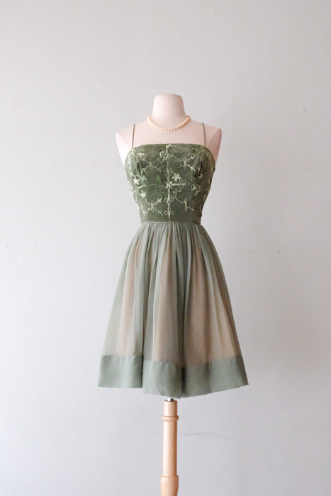 Ethereal 1960's Fairytale Sage Green Velvet Jr. Theme Party Dress / Sz XS