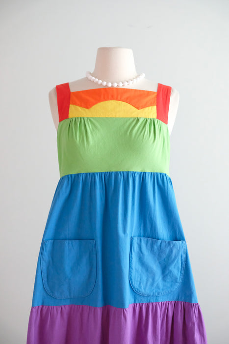 Vintage 1970's Rainbow PRIDE Colorblock Dress by The Strawberry Plant / S