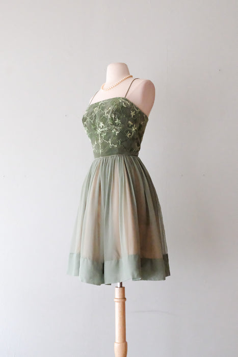 Ethereal 1960's Fairytale Sage Green Velvet Jr. Theme Party Dress / Sz Xtabay Vintage Ethereal 1960's Fairytale Sage Green Velvet Jr. Theme Party Dress / Sz Xtabay Vintage