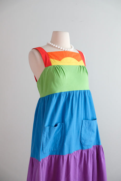 Vintage 1970's Rainbow PRIDE Colorblock Dress by The Strawberry Plant / S