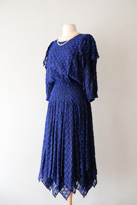 Electric 1980's Blue Sparkling Chiffon Lurex Party Dress/ Sz M