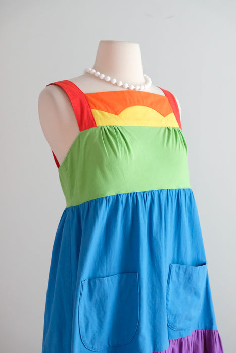 Vintage 1970's Rainbow PRIDE Colorblock Dress by The Strawberry Plant / S