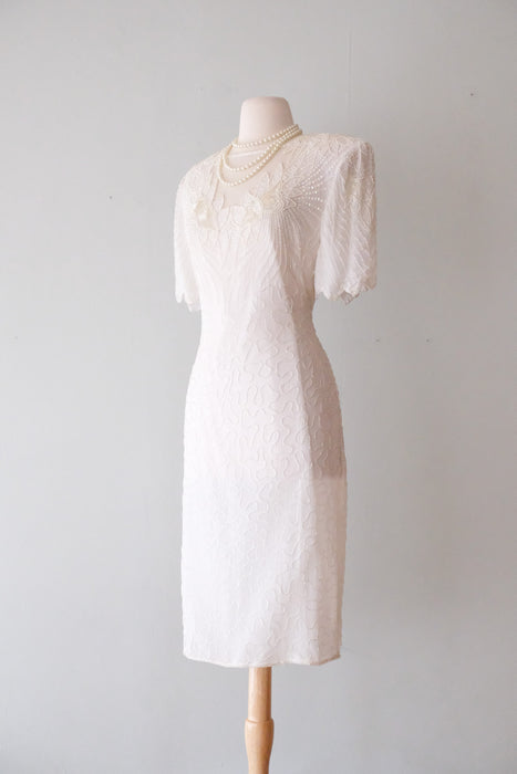 Fabulous NWTs 1980's White Silk Beaded Cocktail Dress/ Sz XL