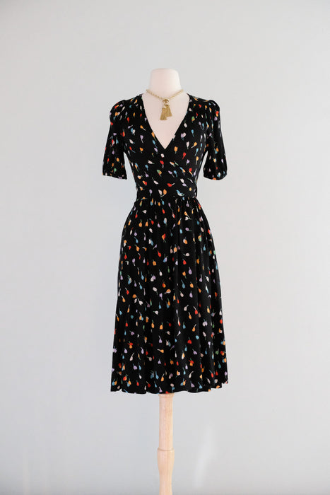 Vintage 1990's Tulip Wrap Dress in Jersey Cotton by Only Hearts / S