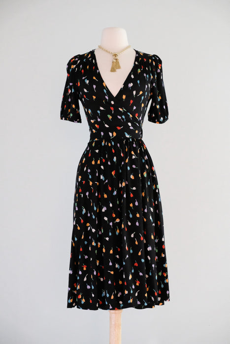 Vintage 1990's Tulip Wrap Dress in Jersey Cotton by Only Hearts / S