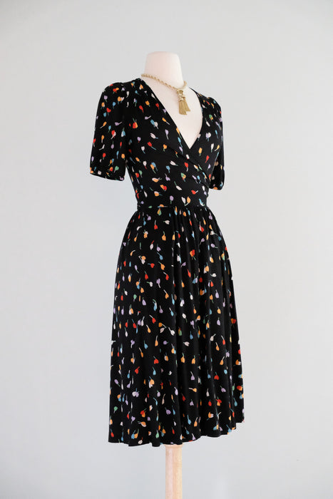 Vintage 1990's Tulip Wrap Dress in Jersey Cotton by Only Hearts / S