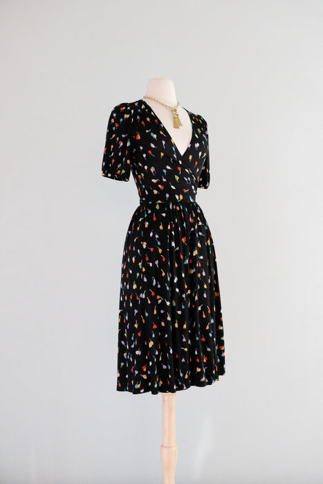 Vintage 1990's Tulip Wrap Dress in Jersey Cotton by Only Hearts / S