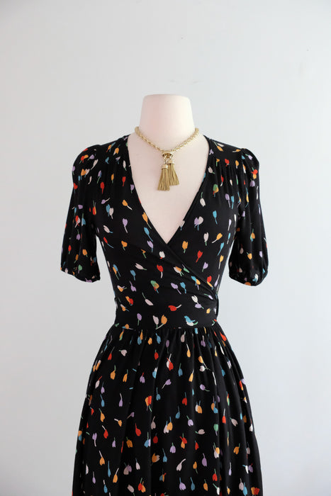 Vintage 1990's Tulip Wrap Dress in Jersey Cotton by Only Hearts / S
