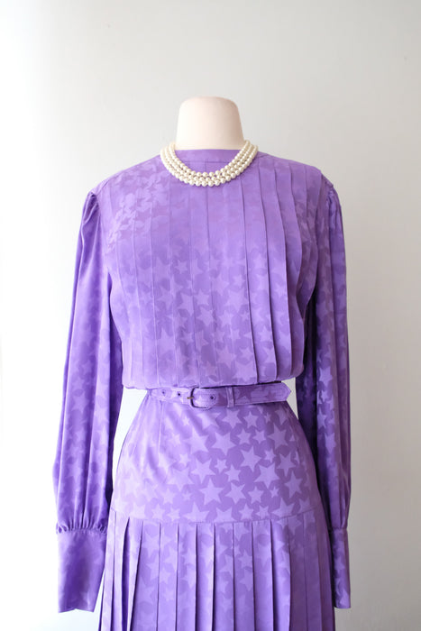 Celestial 1980's Adele Simpson Star Struck Violet Silk Dress/ Sz M