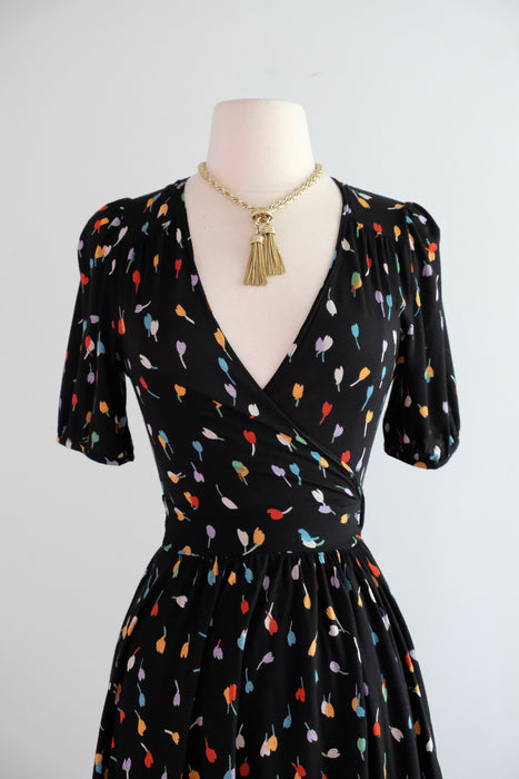 Vintage 1990's Tulip Wrap Dress in Jersey Cotton by Only Hearts / S