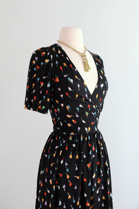 Vintage 1990's Tulip Wrap Dress in Jersey Cotton by Only Hearts / S