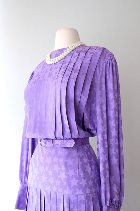 Celestial 1980's Adele Simpson Star Struck Violet Silk Dress/ Sz M